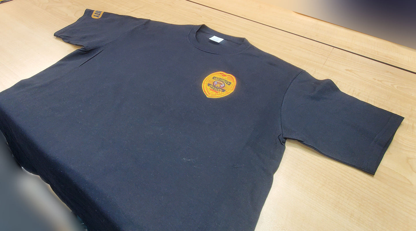 Security Guard Yellow Stitch effect print T-shirt - Short Sleeves shirt cotton black