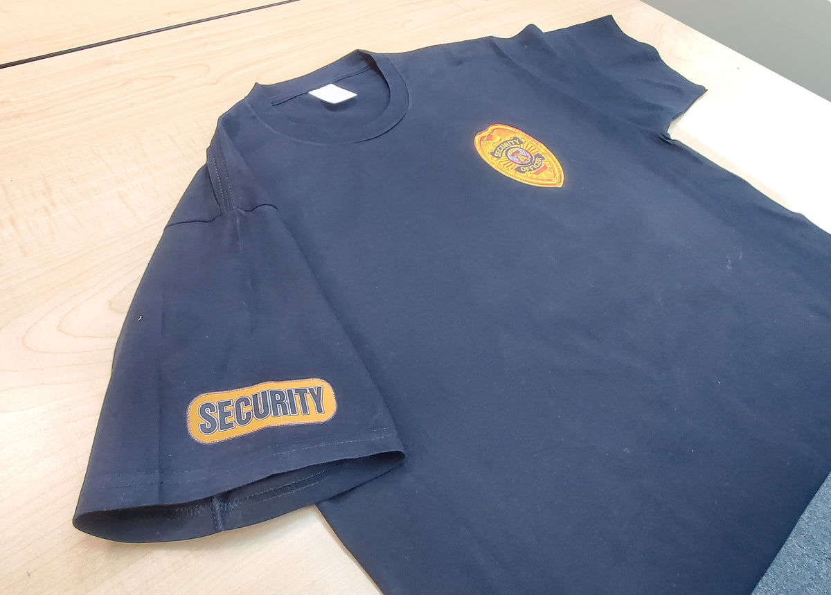 Security Guard Yellow Stitch effect print T-shirt - Short Sleeves shirt cotton black