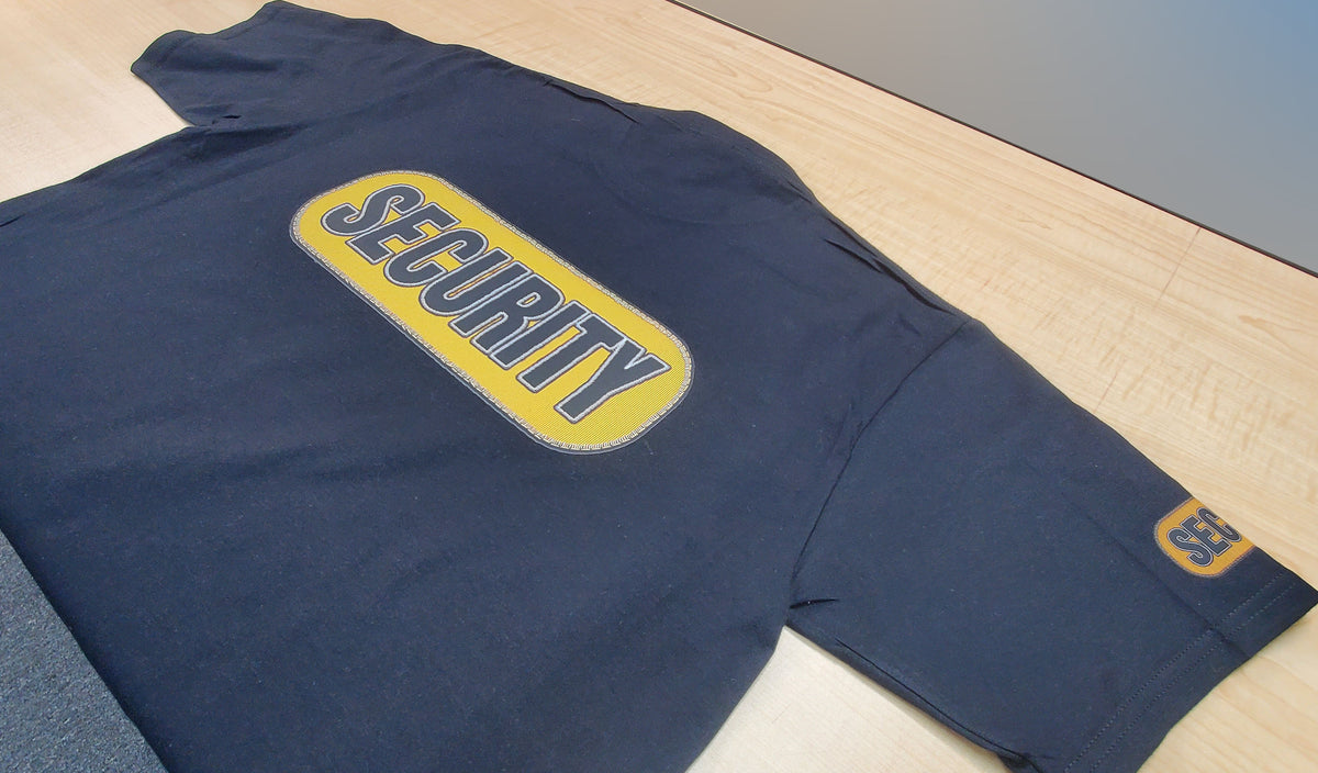 Security Guard Yellow Stitch effect print T-shirt - Short Sleeves shirt cotton black