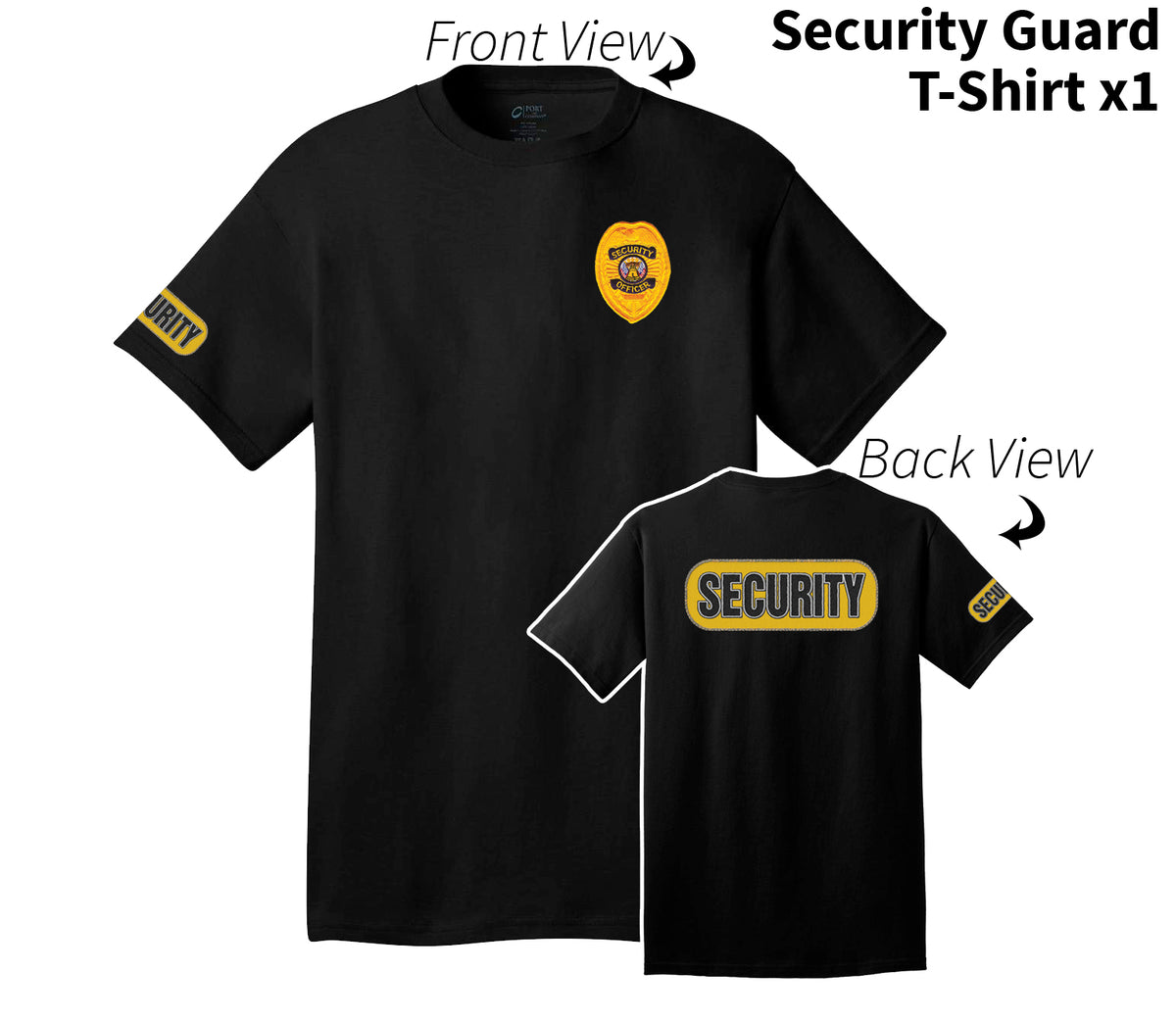 Security Guard Yellow Stitch effect print T-shirt - Short Sleeves shirt cotton black