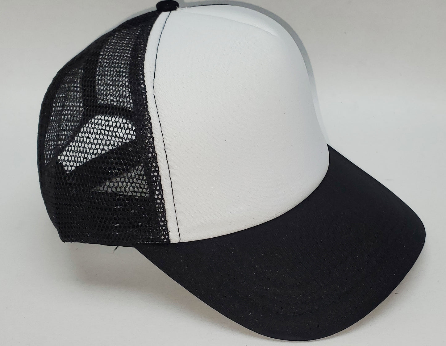 White & Black Foam/Mesh Trucker Cap -5 Panel adjustable hat