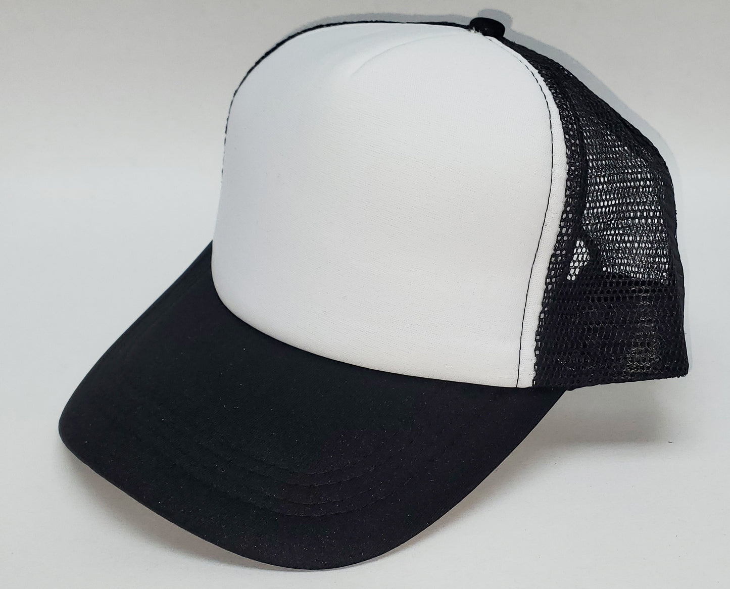 White & Black Foam/Mesh Trucker Cap -5 Panel adjustable hat