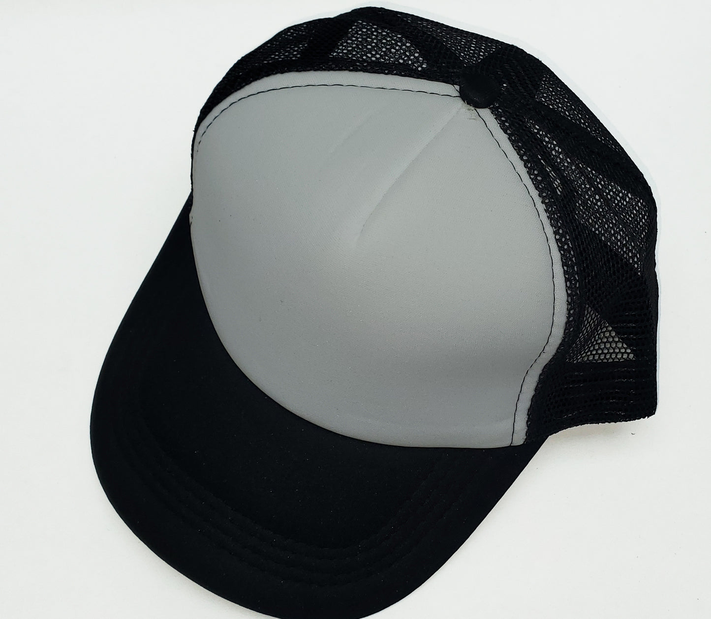 White & Black Foam/Mesh Trucker Cap -5 Panel adjustable hat