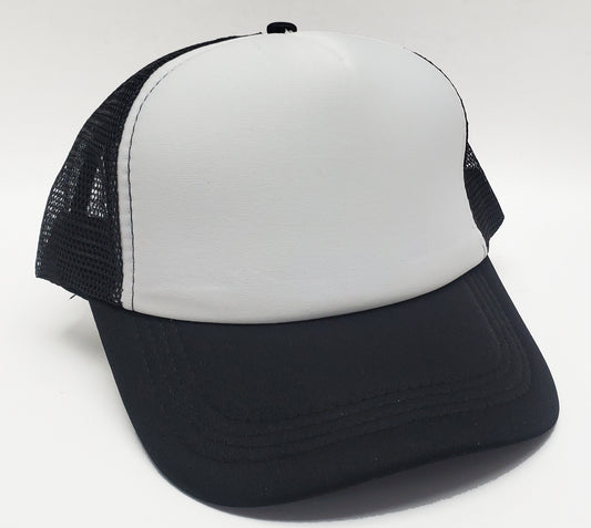 White & Black Foam/Mesh Trucker Cap -5 Panel adjustable hat