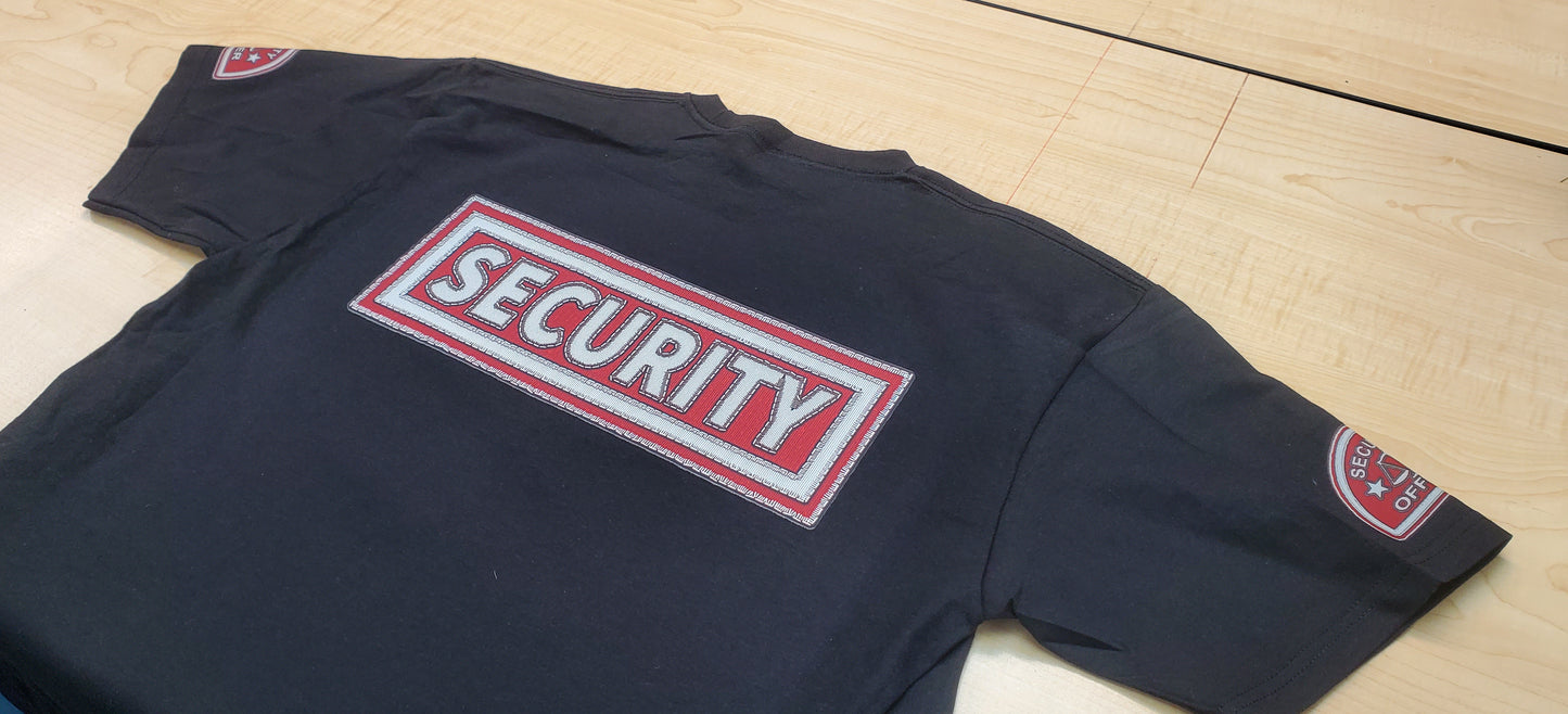 Security Guard T-Shirt Red Stitch effect print - Short Sleeves cotton black