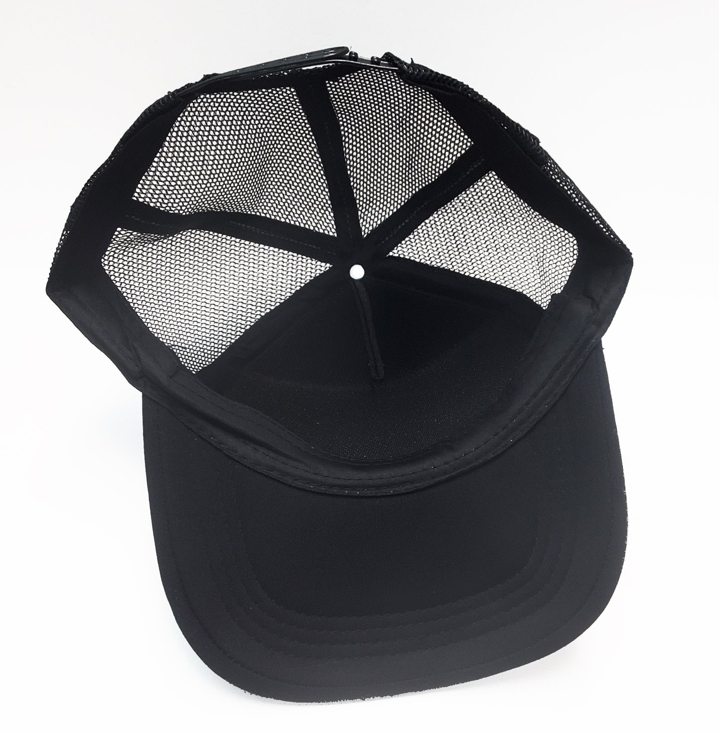 Stitch effect Mesh Back Security Cap - Foam Front - Black - Adult Adjustable - Breathable