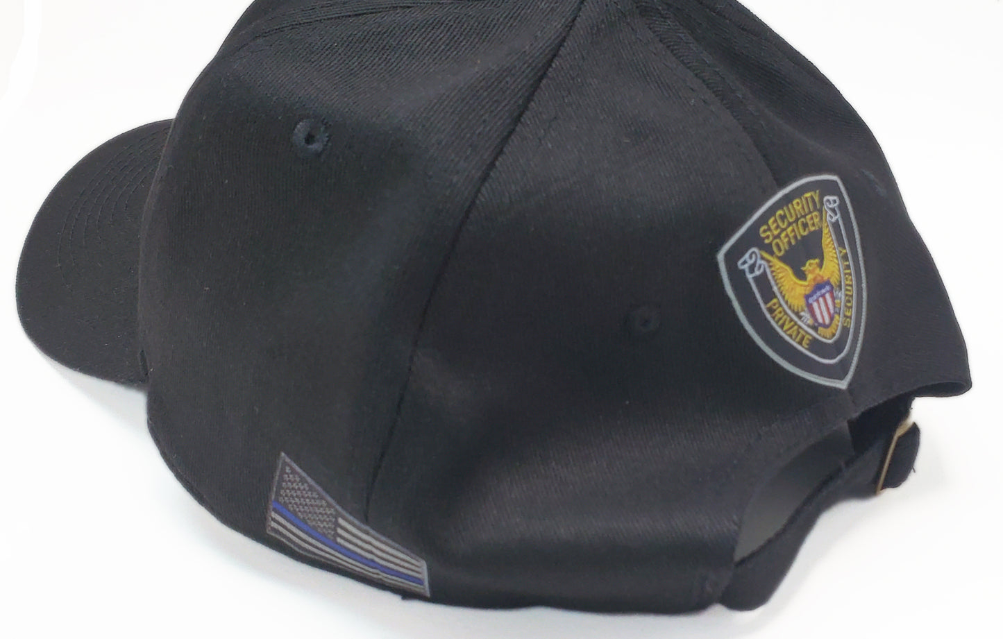 Security Cap - Private Security | Metallic Look / Stitch effect - Unstructured - Black - Adult Adjustable - Breathable