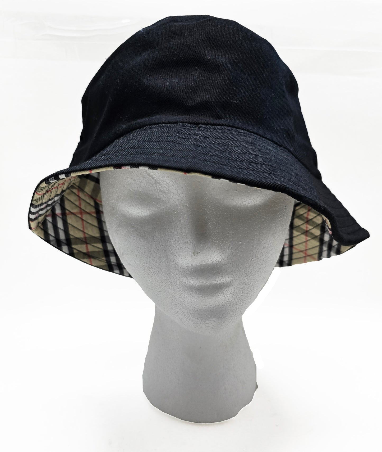 Black Bucket Cap Reversible Plaid Pattern Bucket Hat Adult Size