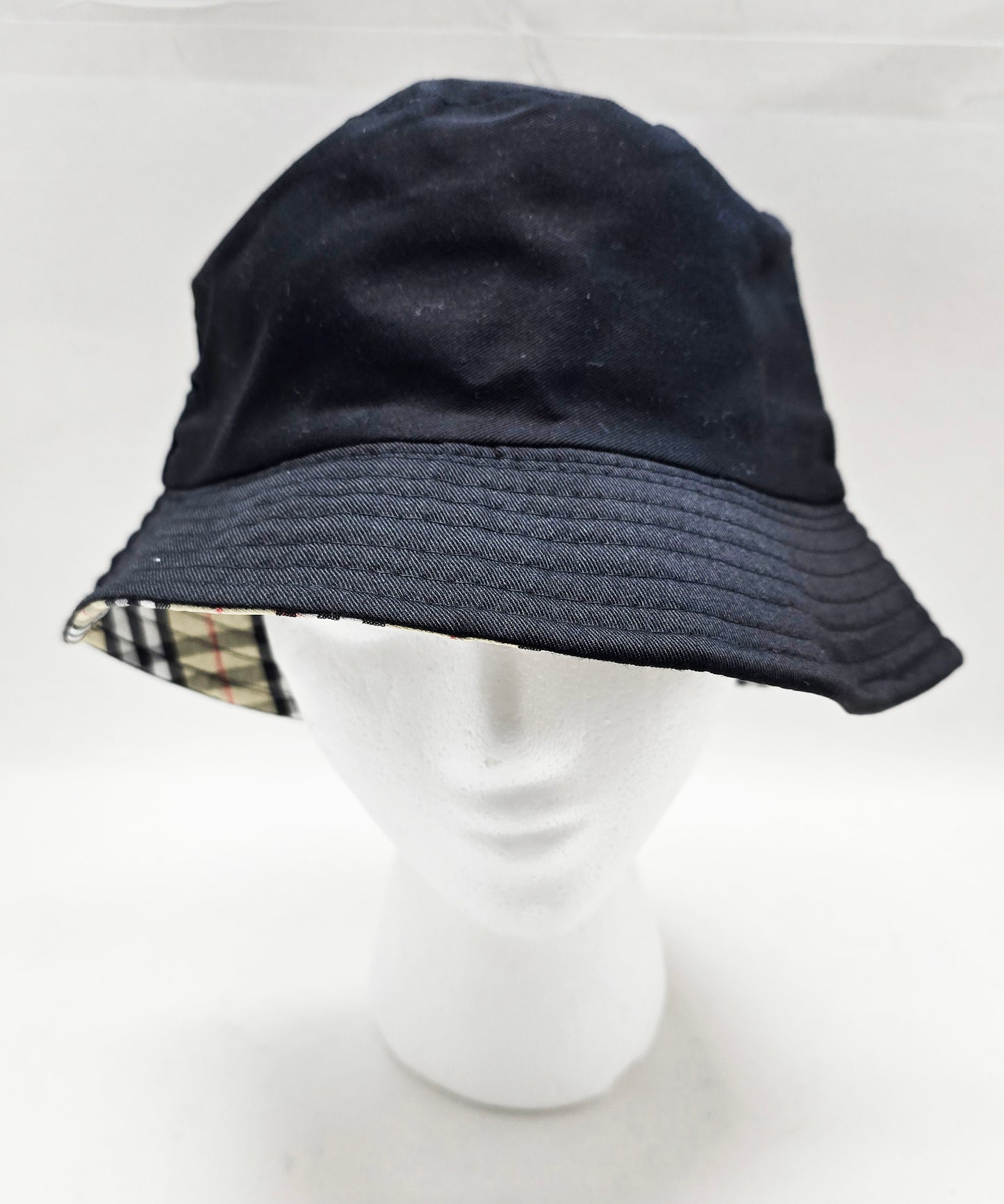 Black Bucket Cap Reversible Plaid Pattern Bucket Hat Adult Size