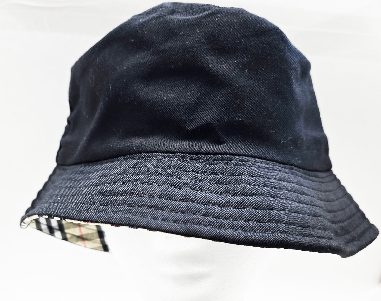 Black Bucket Cap Reversible Plaid Pattern Bucket Hat Adult Size