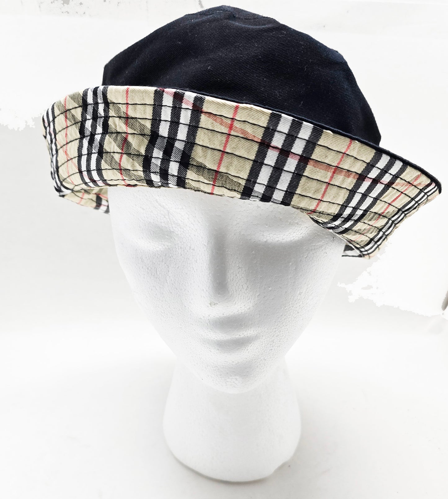 Black Bucket Cap Reversible Plaid Pattern Bucket Hat Adult Size