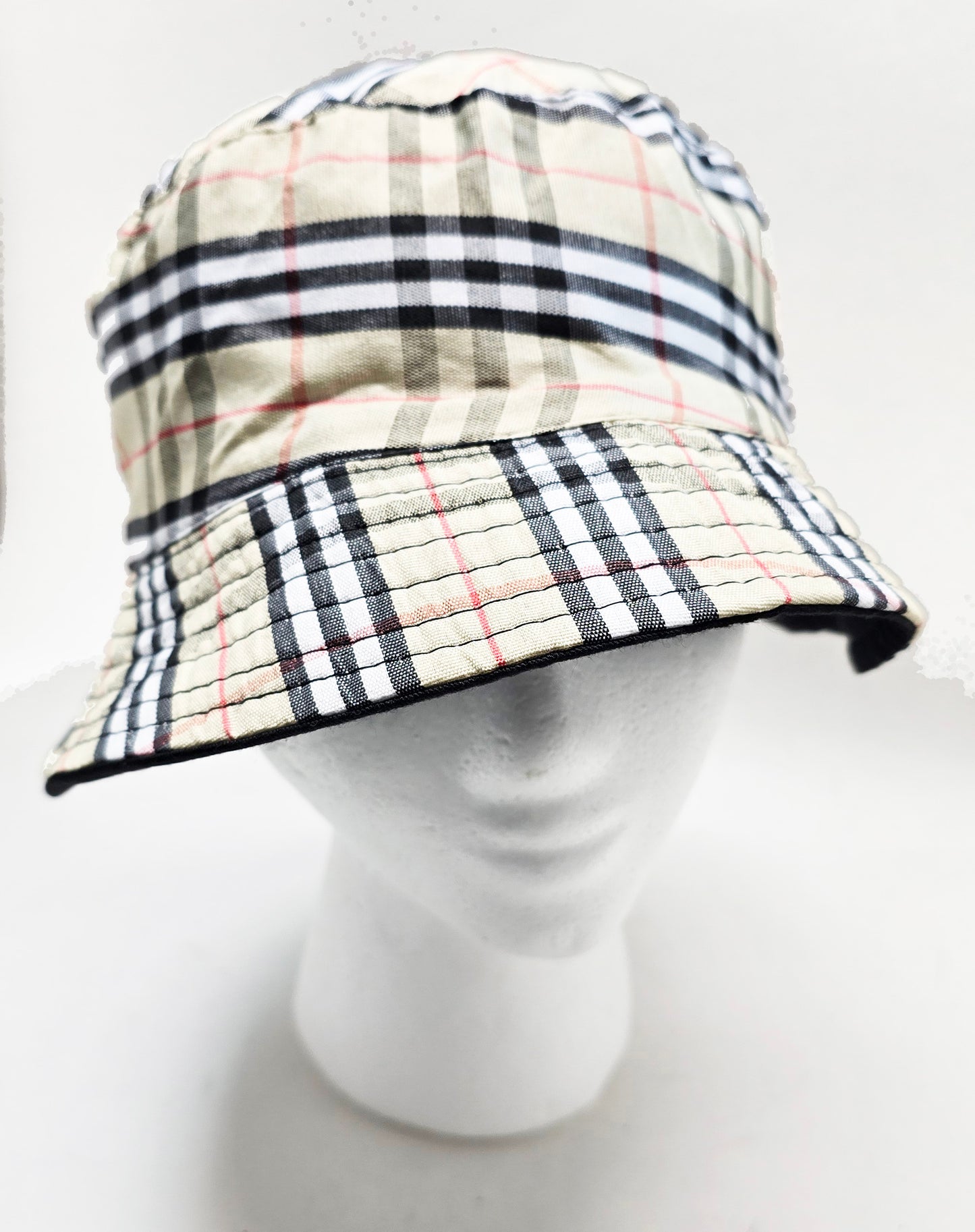 Black Bucket Cap Reversible Plaid Pattern Bucket Hat Adult Size