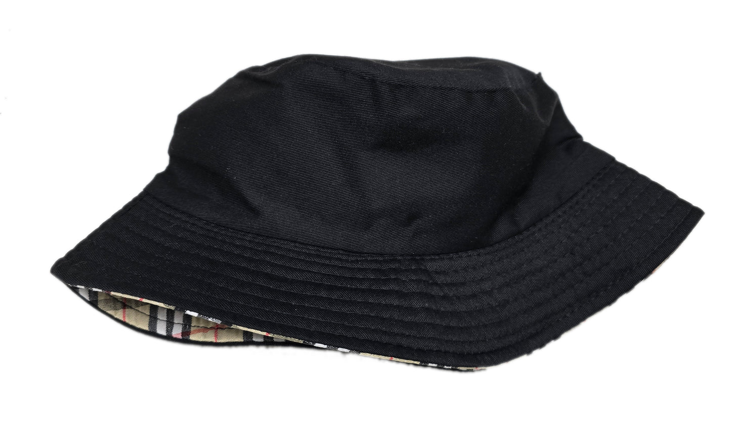 Black Bucket Cap Reversible Plaid Pattern Bucket Hat Adult Size