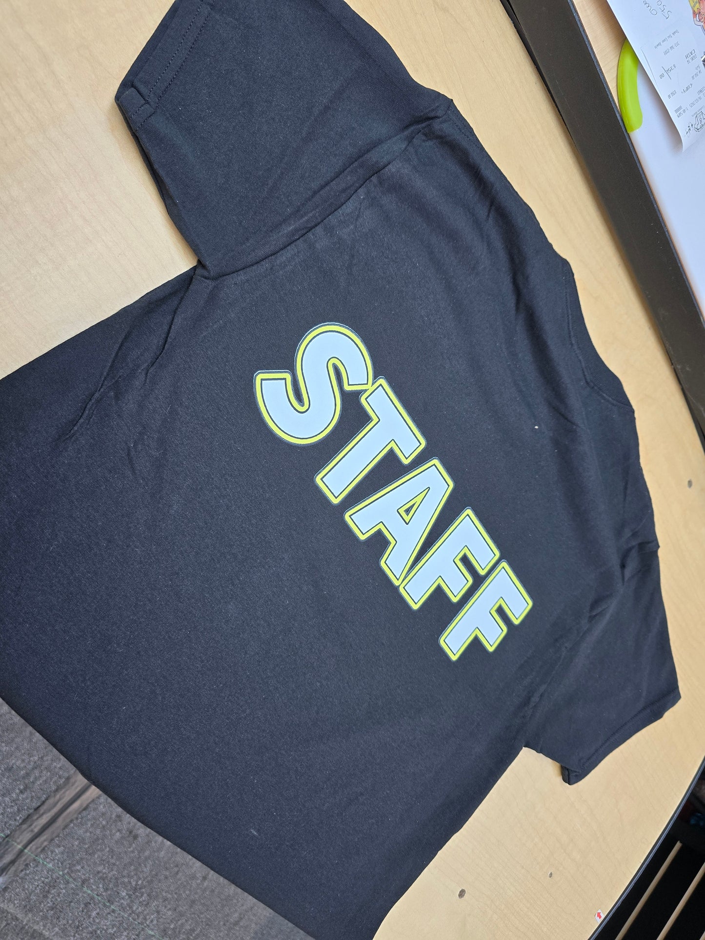 Staff T-Shirt Highlighted print Short Sleeves Black Cotton volunteers worker employee staff coordinator (Copy)