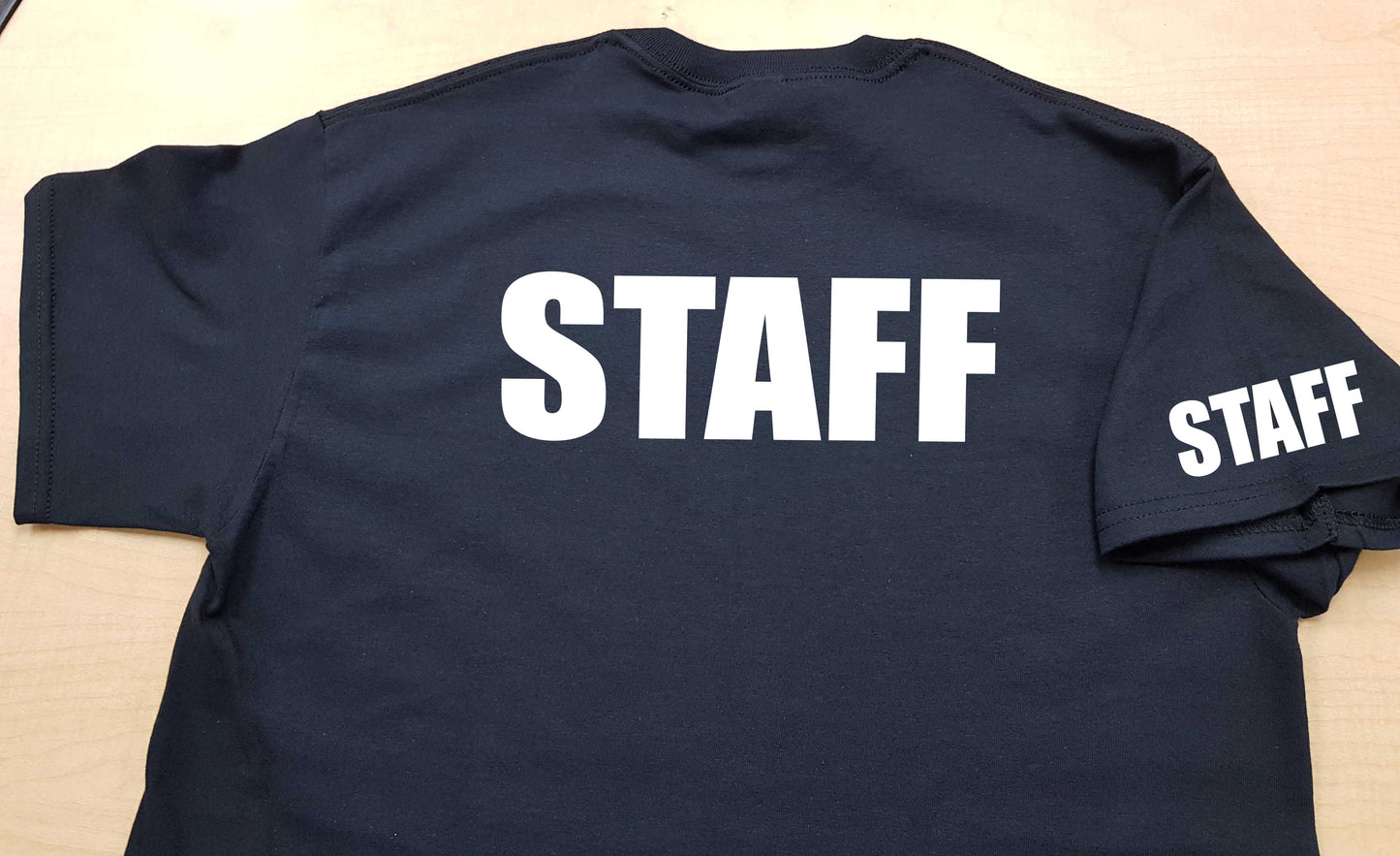 Staff T-Shirt Short Sleeves Black Cotton volunteers worker employee staff coordinator