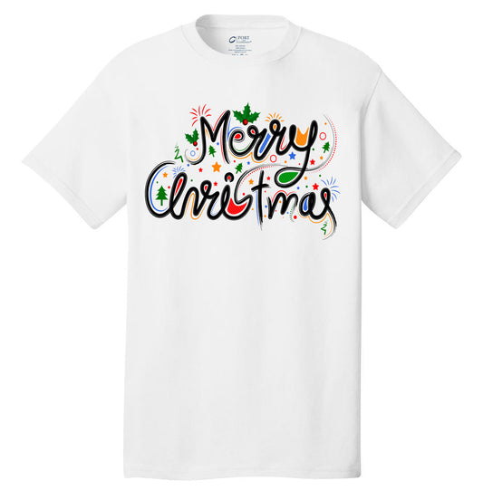 Merry Christmas typography shirt holiday t-shirt short sleeves adult