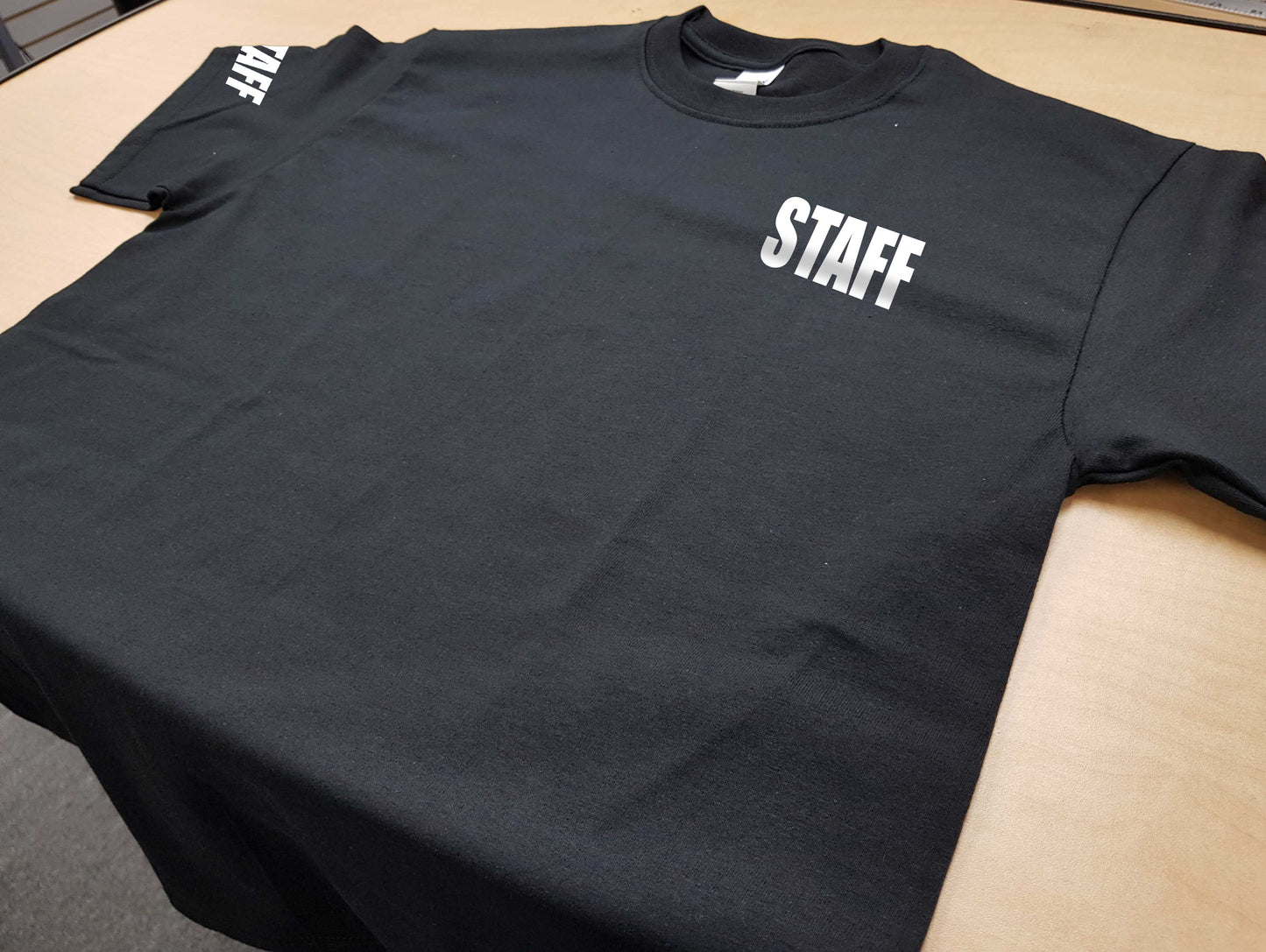 Staff T-Shirt Short Sleeves Black Cotton volunteers worker employee staff coordinator