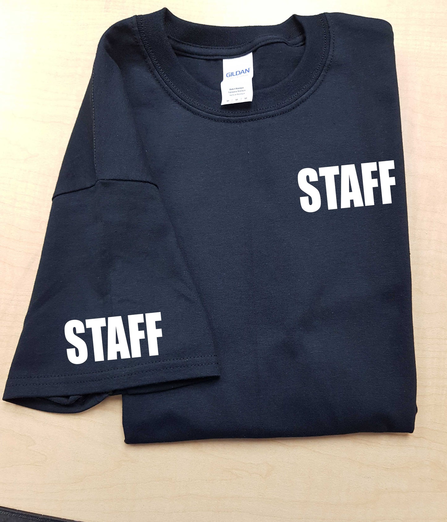 Staff T-Shirt Short Sleeves Black Cotton volunteers worker employee staff coordinator