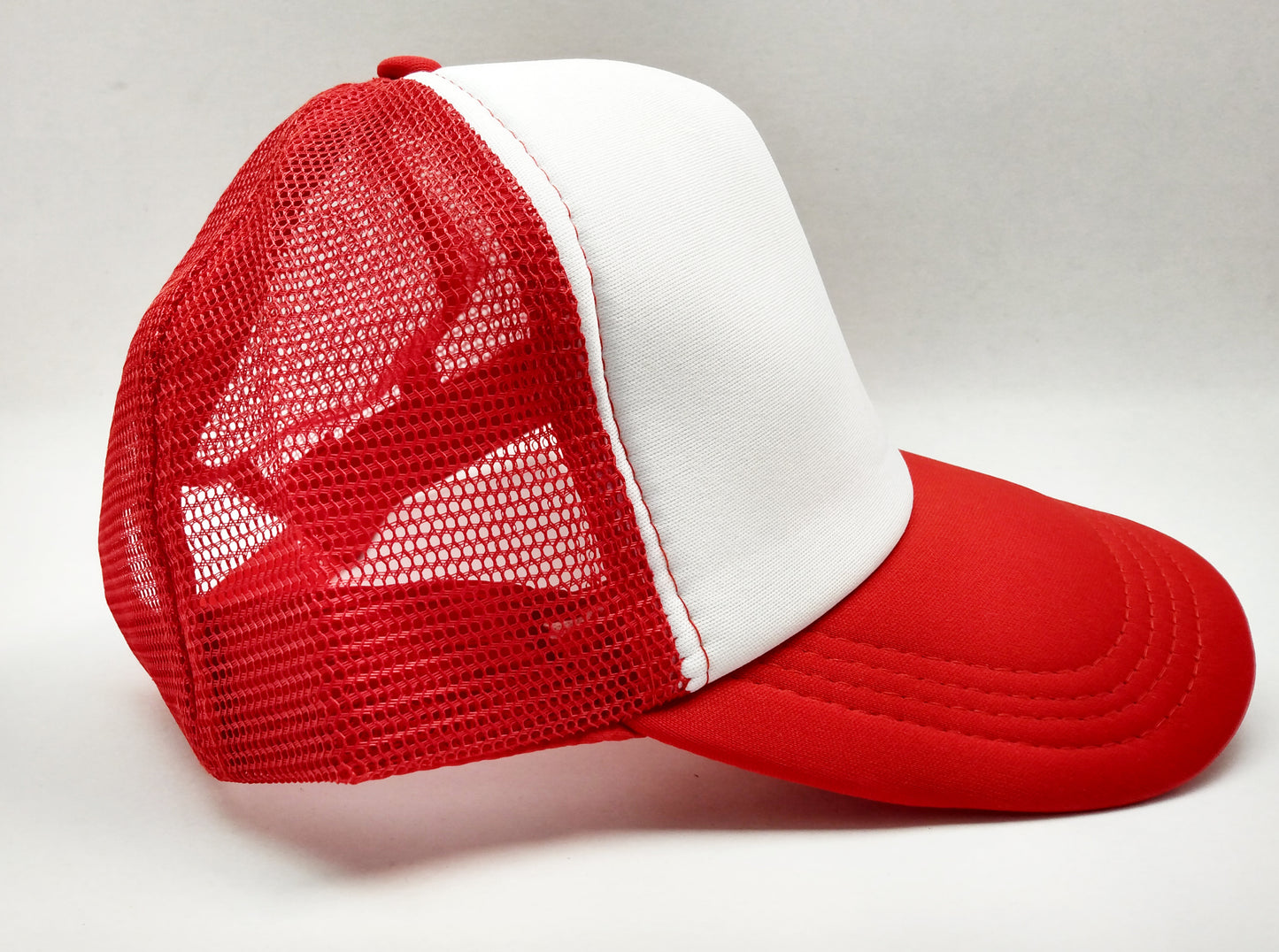 Red & White Foam/Mesh Trucker Cap -5 Panel adjustable hat