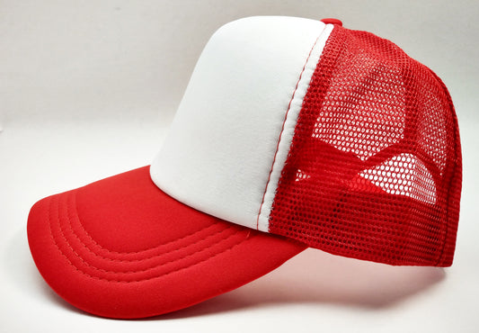 Red & White Foam/Mesh Trucker Cap -5 Panel adjustable hat