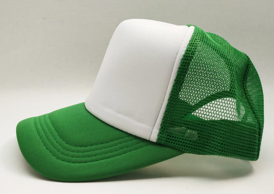 Kelly Green & White Foam/Mesh Trucker Cap -5 Panel adjustable hat