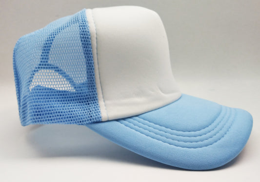 Sky Blue & White Foam/Mesh Trucker Cap -5 Panel adjustable hat