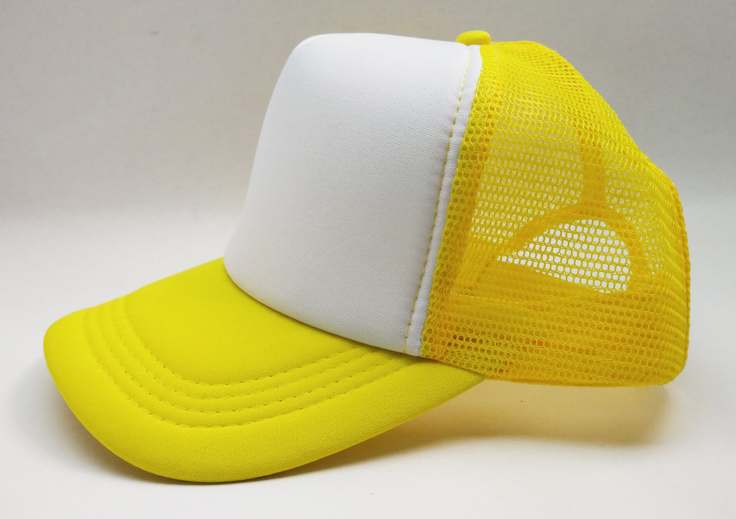 Yellow & White Foam/Mesh Trucker Cap -5 Panel adjustable hat