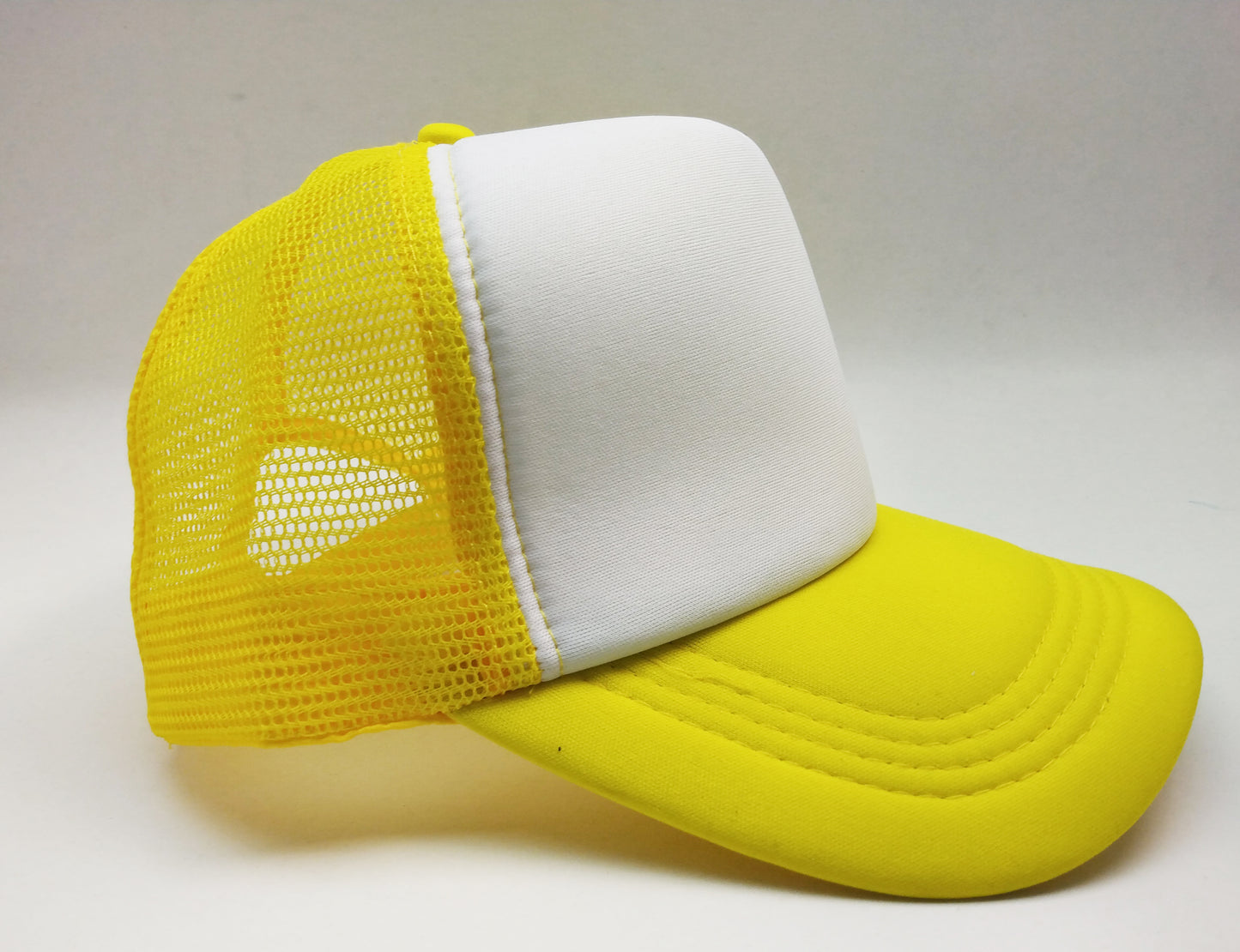 Yellow & White Foam/Mesh Trucker Cap -5 Panel adjustable hat