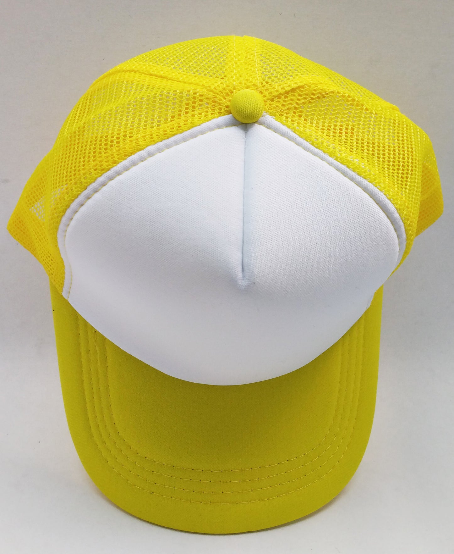 Yellow & White Foam/Mesh Trucker Cap -5 Panel adjustable hat