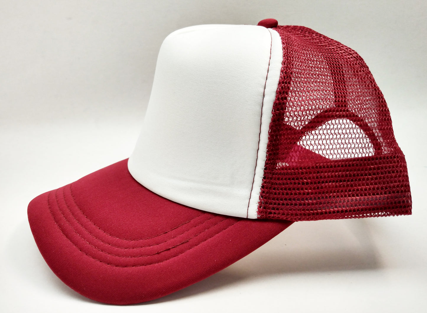 Maroon & White Foam/Mesh Trucker Cap -5 Panel adjustable hat