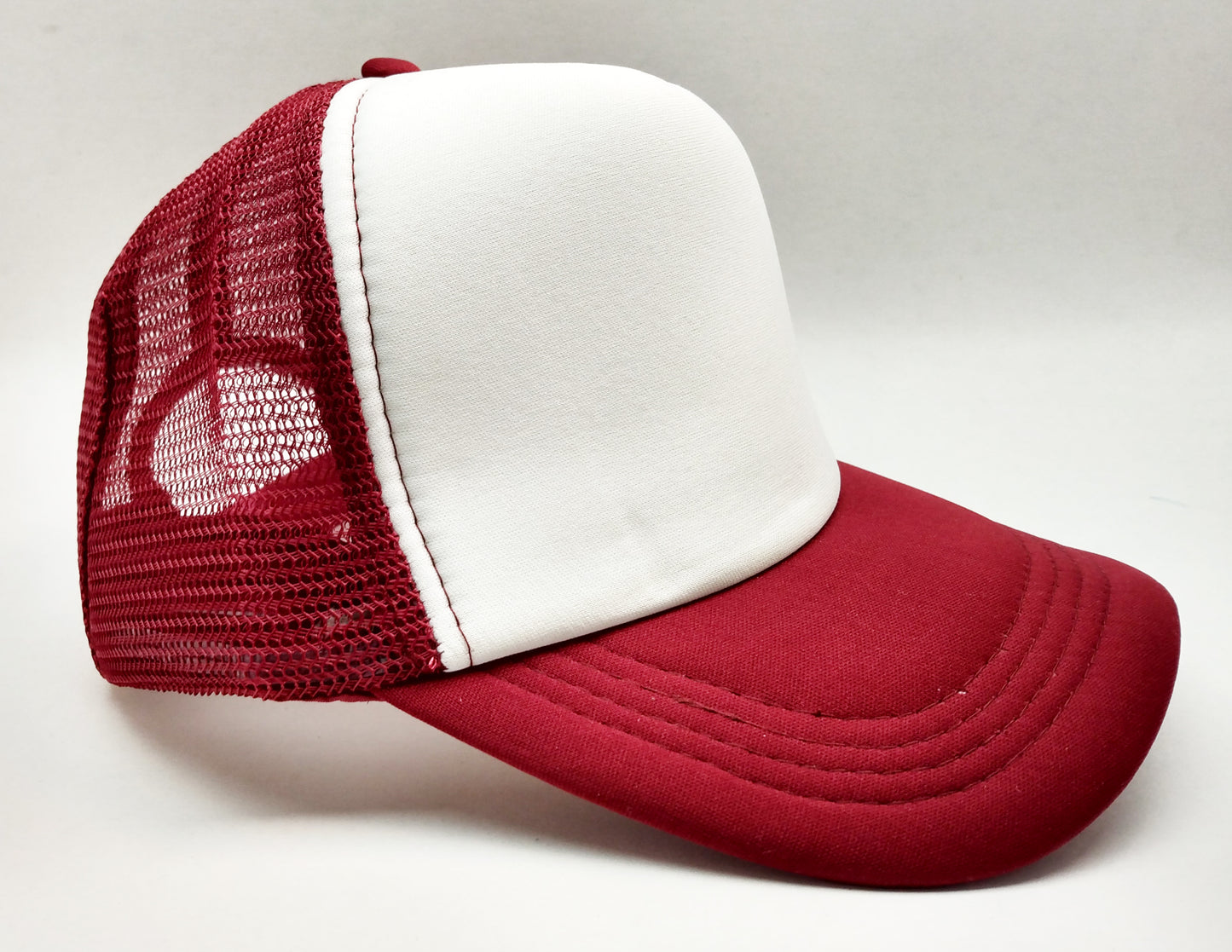 Maroon & White Foam/Mesh Trucker Cap -5 Panel adjustable hat