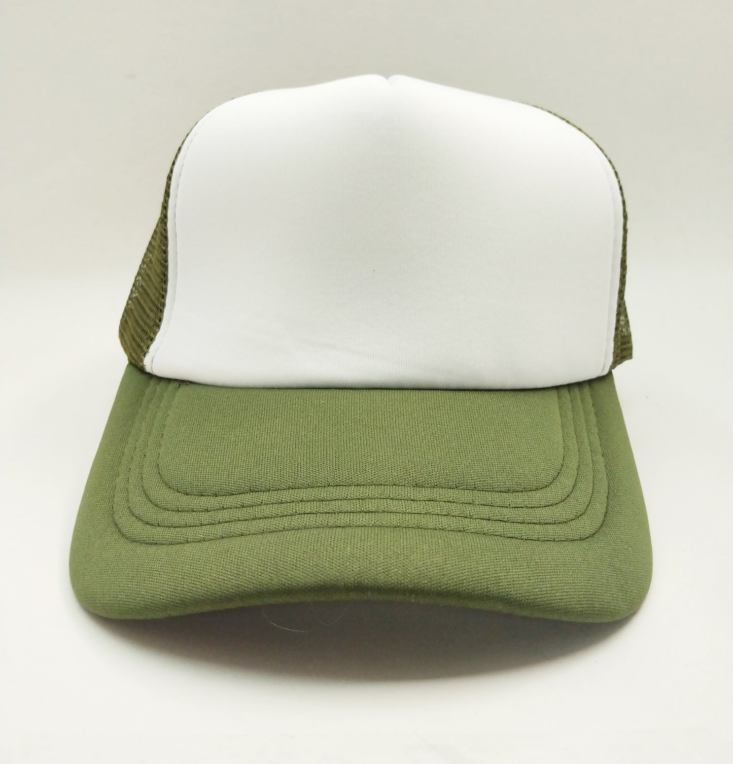 Olive Green & White Foam/Mesh Trucker Cap -5 Panel adjustable hat