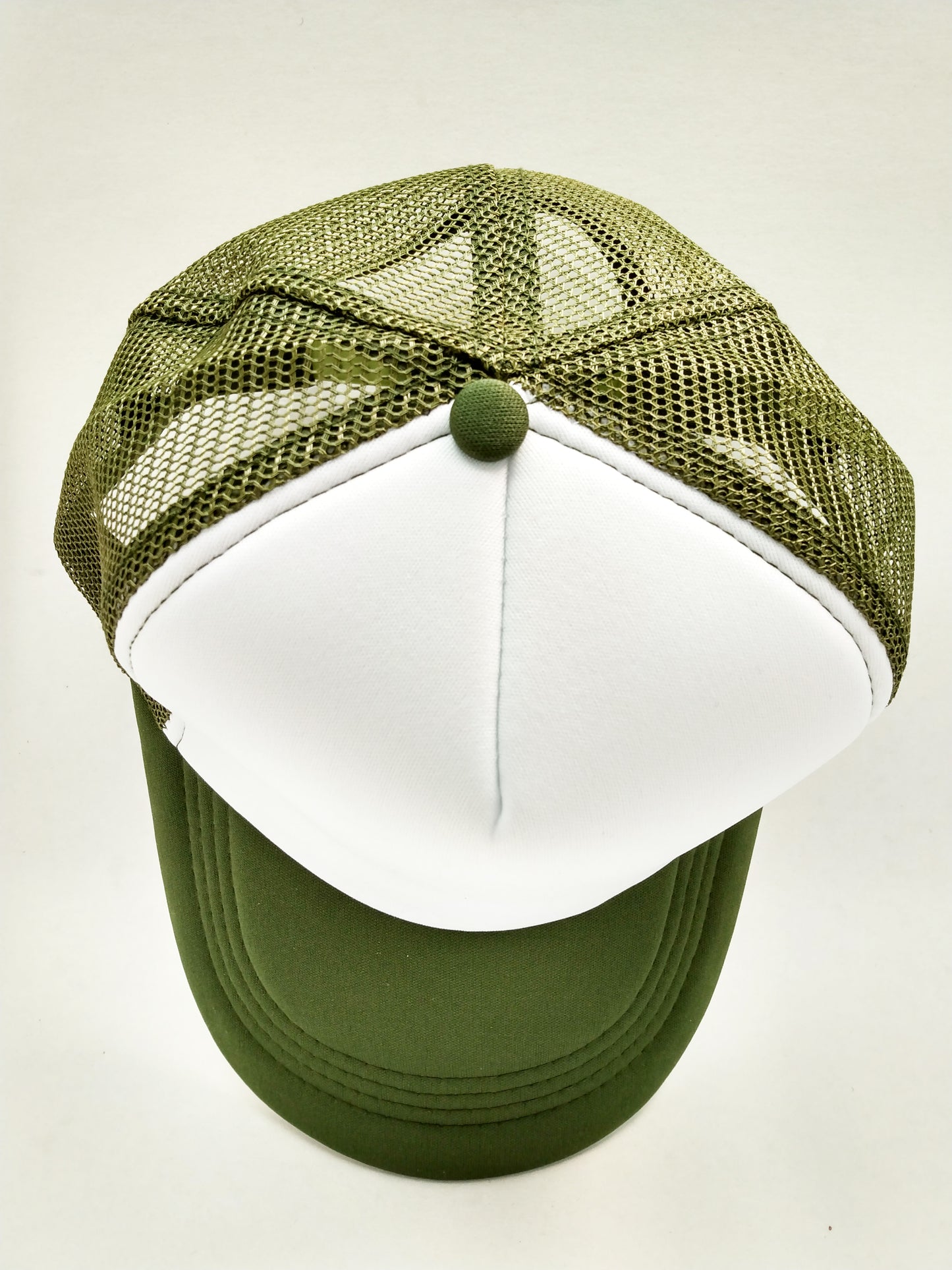 Olive Green & White Foam/Mesh Trucker Cap -5 Panel adjustable hat