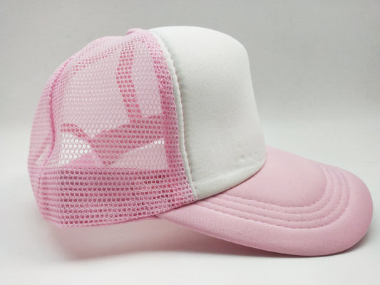 Lite Pink & White Foam/Mesh Trucker Cap -5 Panel adjustable hat