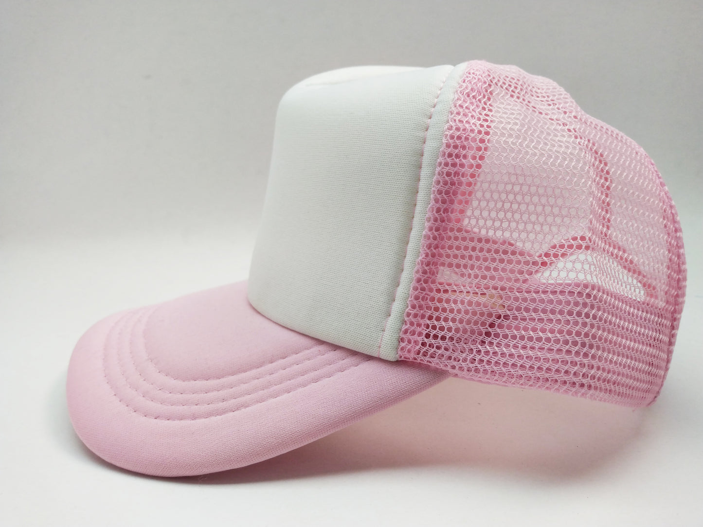 Lite Pink & White Foam/Mesh Trucker Cap -5 Panel adjustable hat