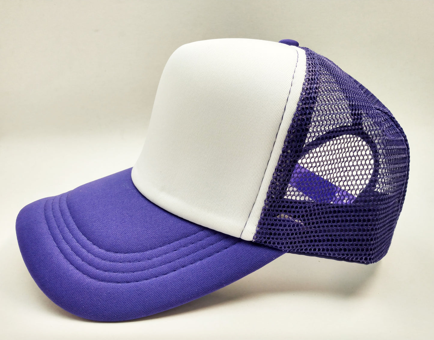 Purple & White Foam/Mesh Trucker Cap -5 Panel adjustable hat