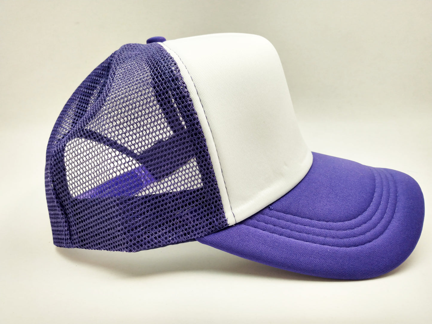 Purple & White Foam/Mesh Trucker Cap -5 Panel adjustable hat