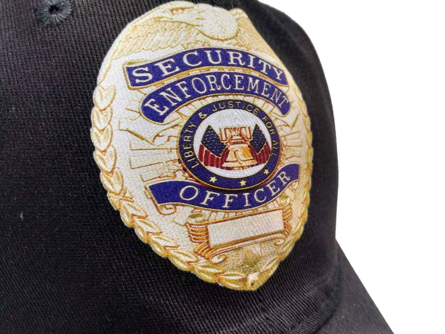 Badge Security Cap - Metallic Look / Stitch effect - Unstructured - Black - Adult Adjustable - Breathable