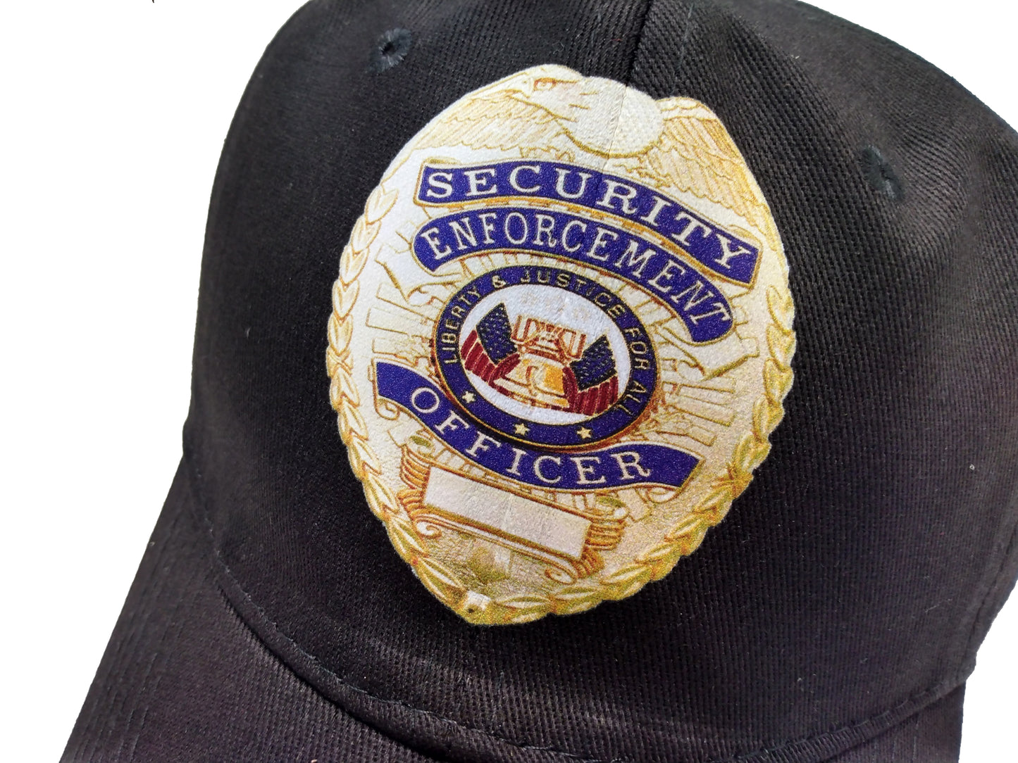 Badge Security Cap - Metallic Look / Stitch effect - Unstructured - Black - Adult Adjustable - Breathable