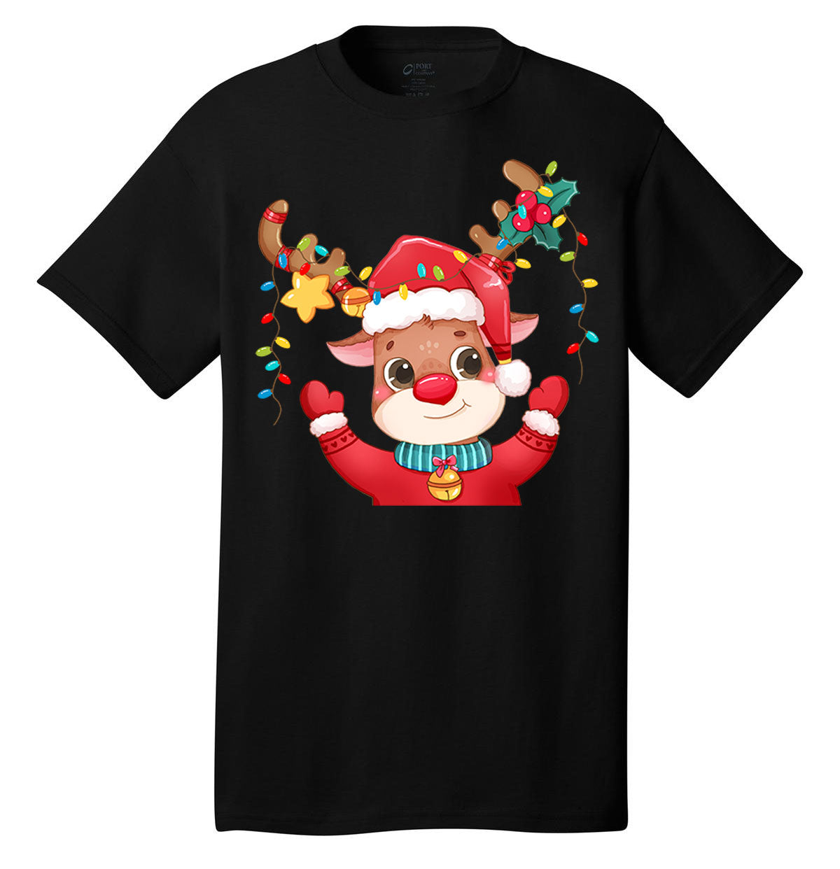 Red nose reindeer lights Christmas shirt holiday t-shirt short sleeves adult