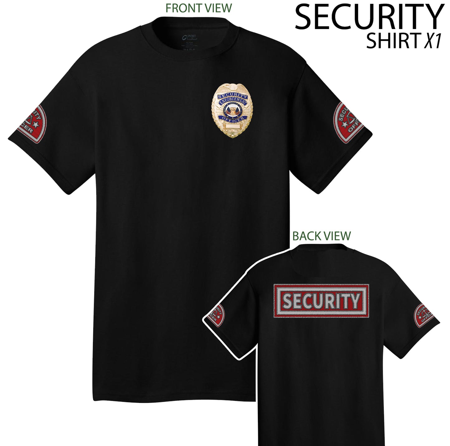 Security Guard T-Shirt Red Stitch effect print - Short Sleeves cotton black