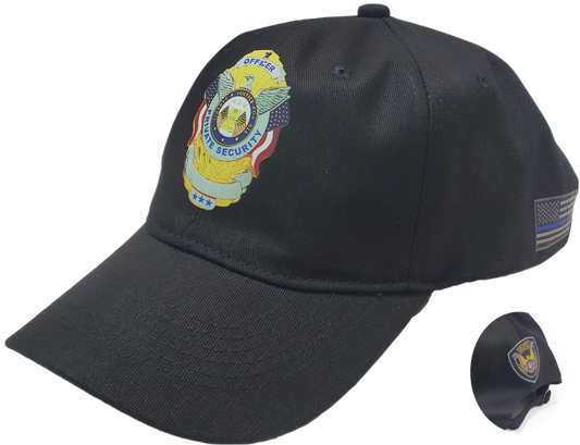 Security Cap - Private Security | Metallic Look / Stitch effect - Unstructured - Black - Adult Adjustable - Breathable