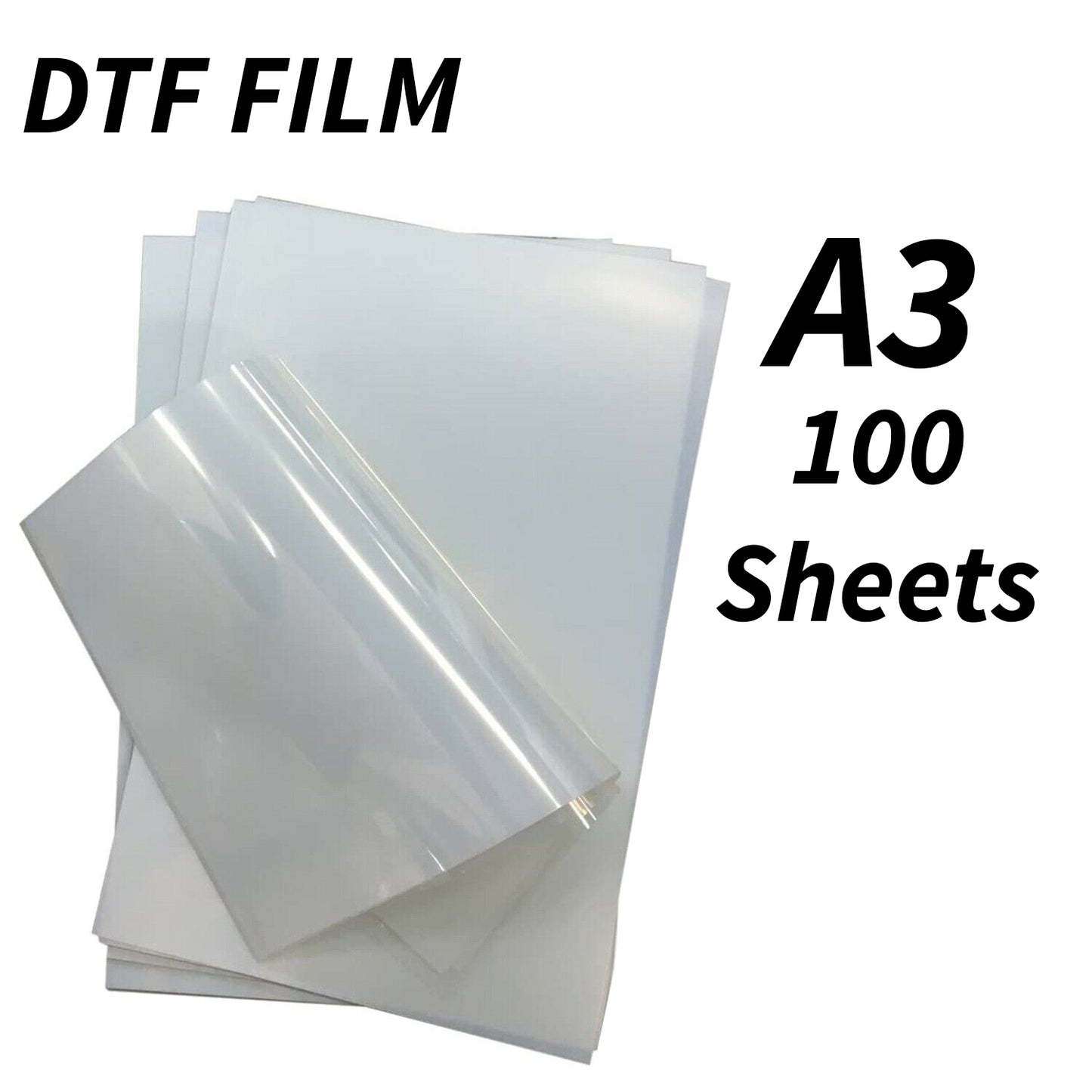 A3 DTF transfer Film Sheets 100 count blank film - Premium Quality - One Sided - Supplies