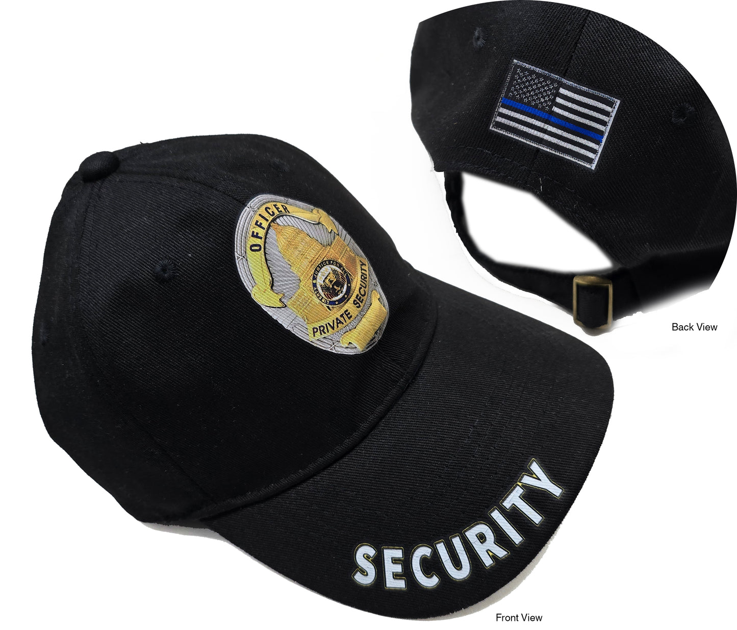 Officer Private Security Badge Cap - Unstructured - Black - Adult Adjustable - Breathable