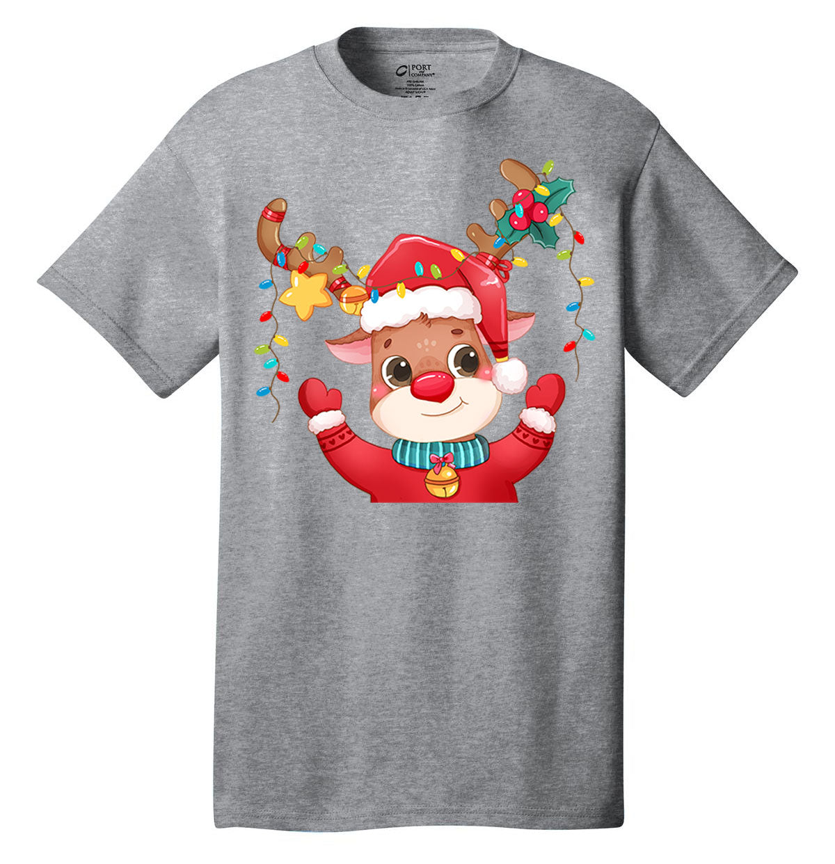 Red nose reindeer lights Christmas shirt holiday t-shirt short sleeves adult