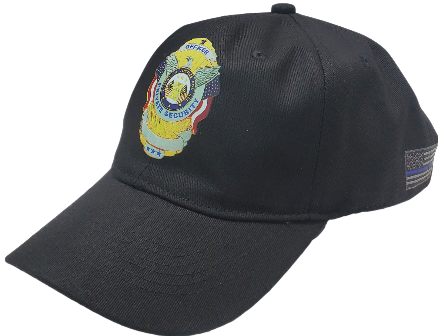 Security Cap - Private Security | Metallic Look / Stitch effect - Unstructured - Black - Adult Adjustable - Breathable