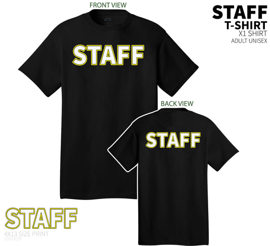 Staff T-Shirt Highlighted print Short Sleeves Black Cotton volunteers worker employee staff coordinator (Copy)