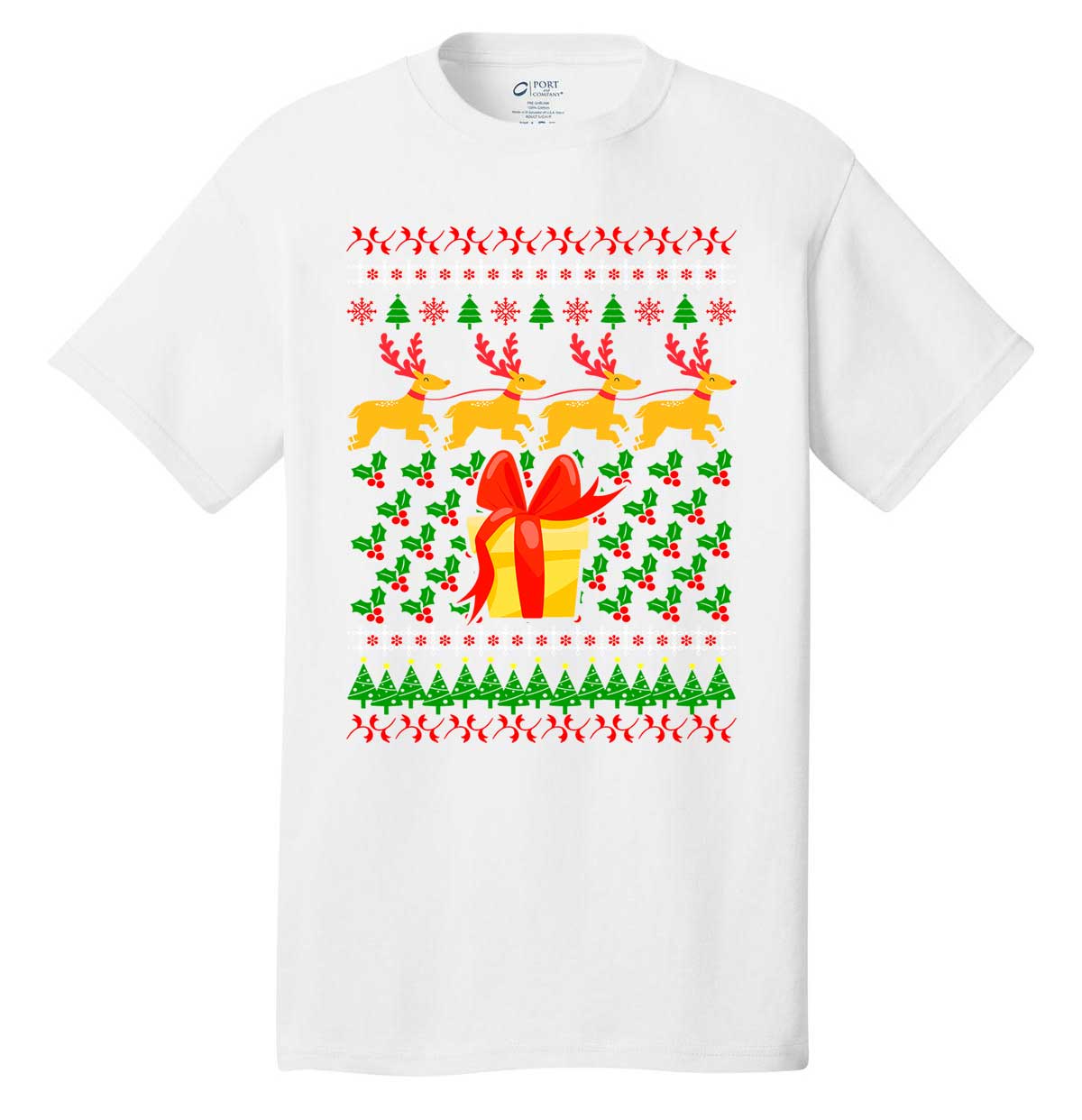 Reindeer Merry Christmas Ugly Sweater Design Christmas shirt holiday t-shirt short sleeves adult